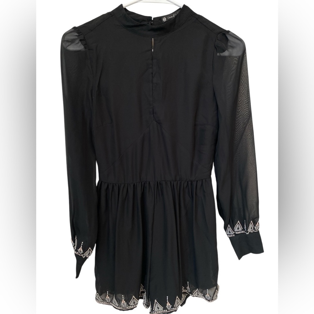 HOUSE OF HARLOW 1960 REVOLVE Women's XS Short Romper Hendrix Embroidered Black